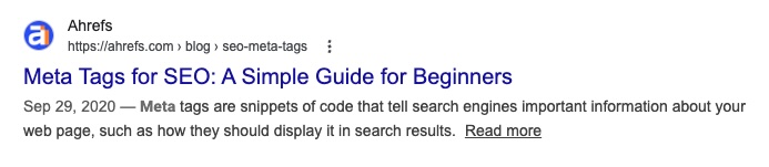 screenshot of website metadata in Google search results